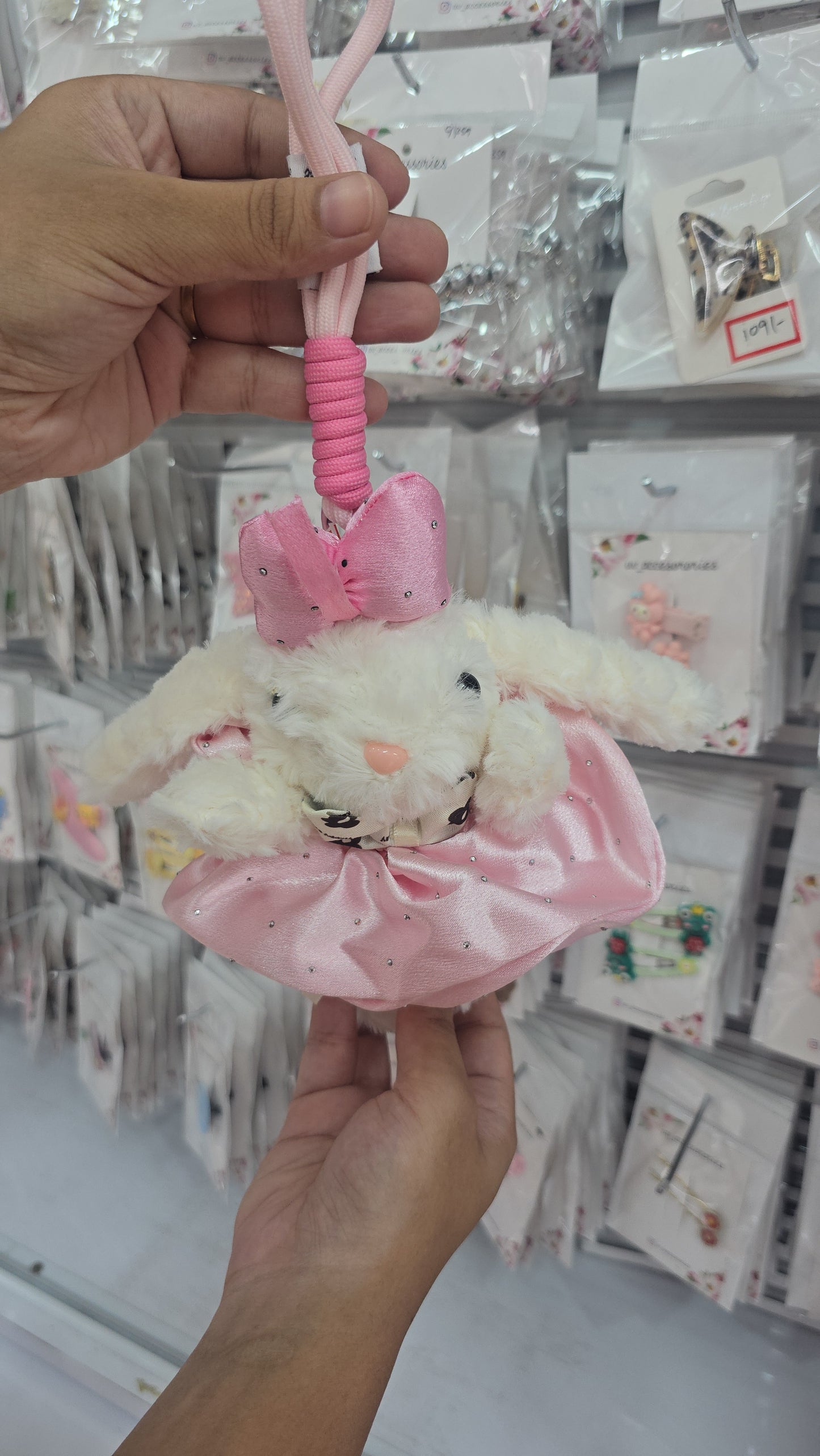 Fluffy rabbit bag charm