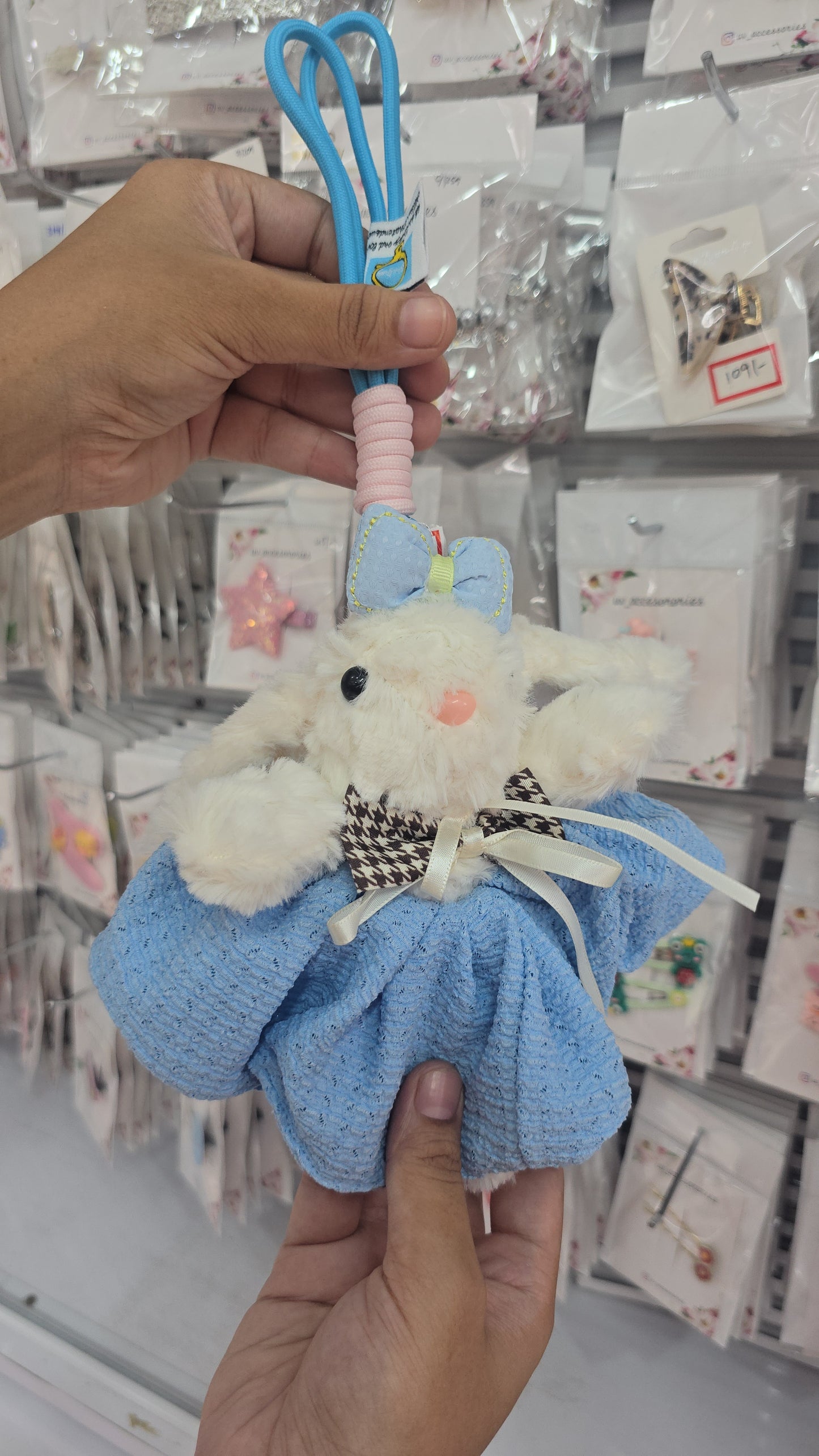 Fluffy rabbit bag charm