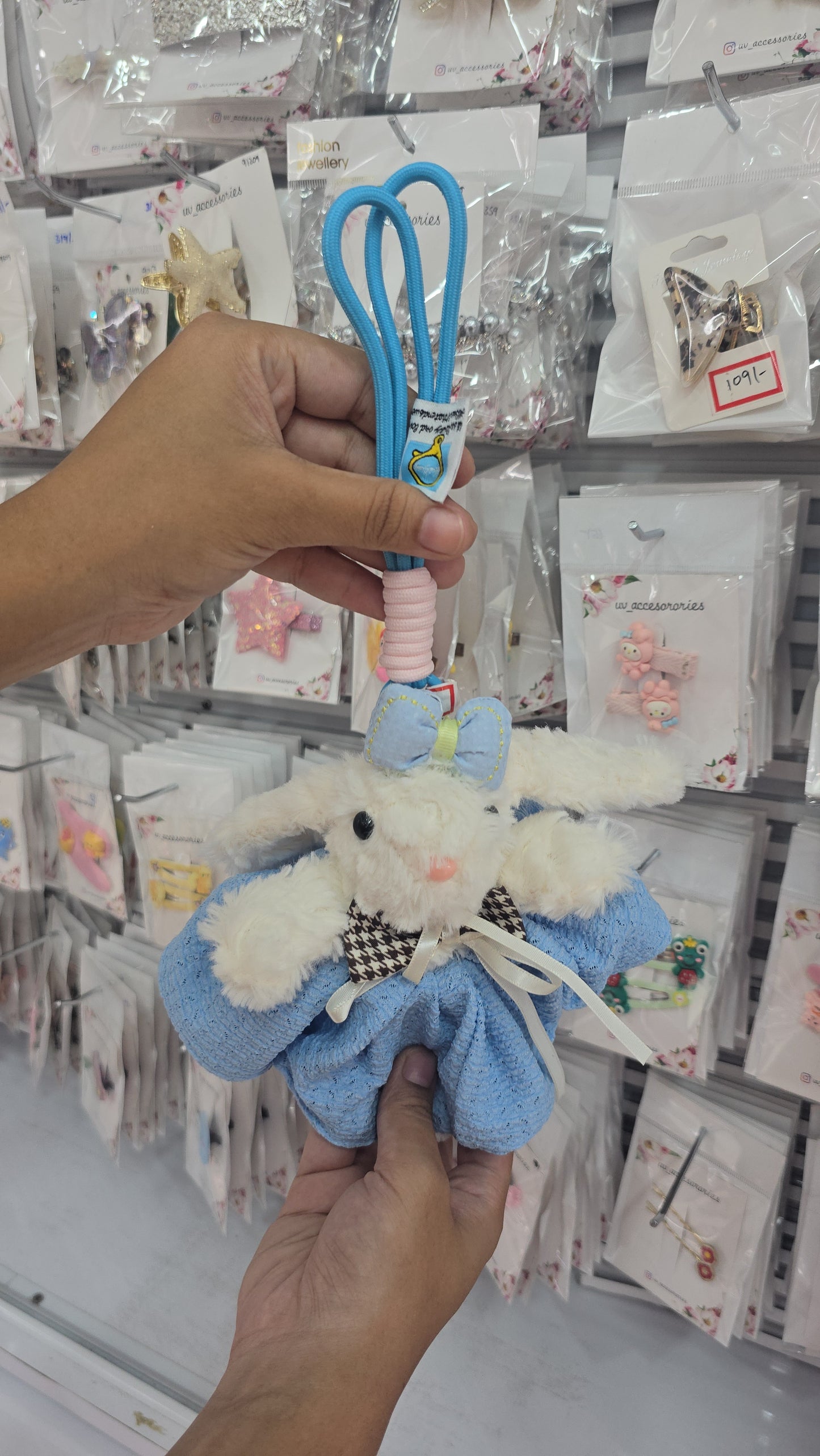 Fluffy rabbit bag charm