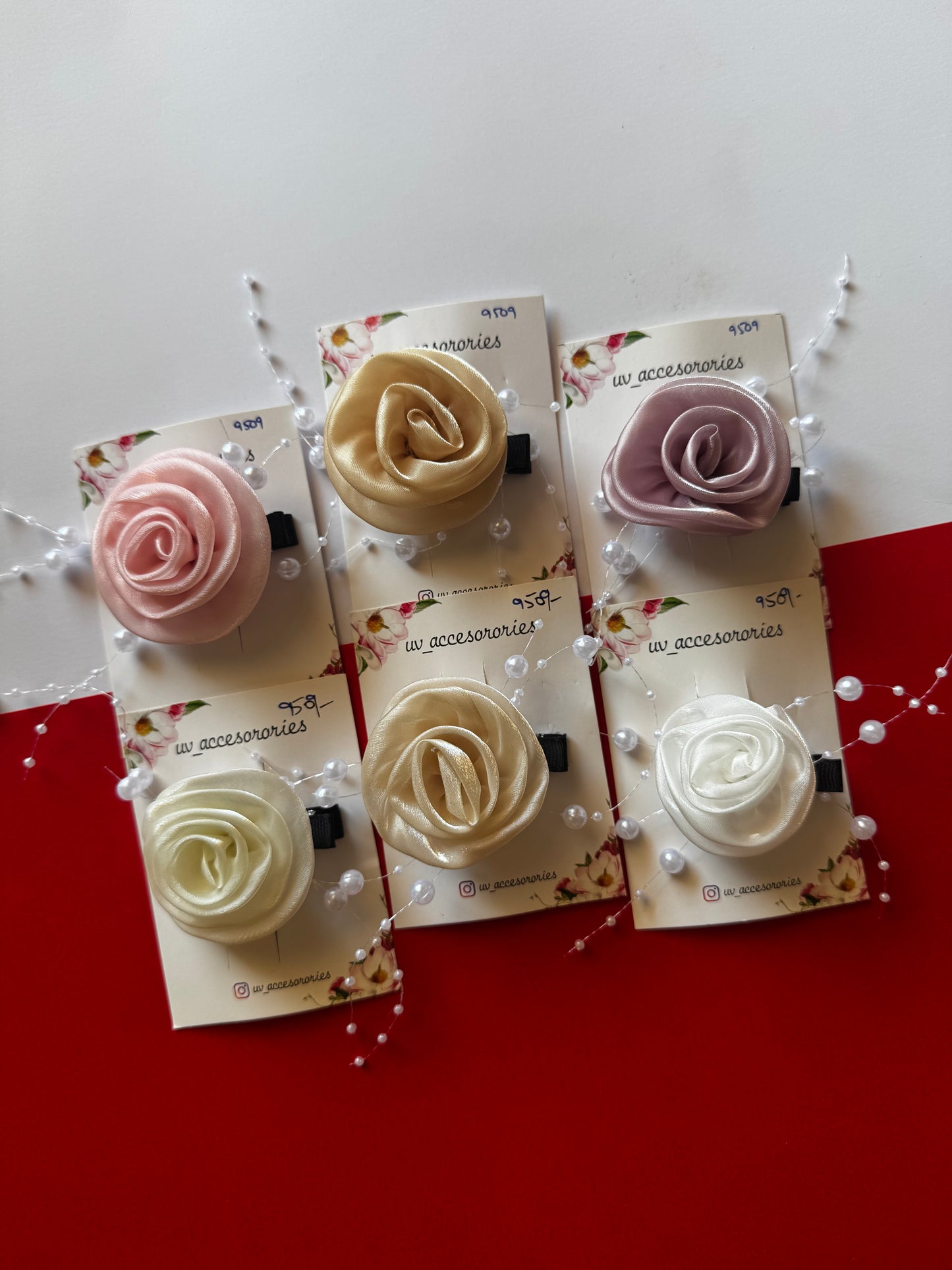 Satin rose pearl clips