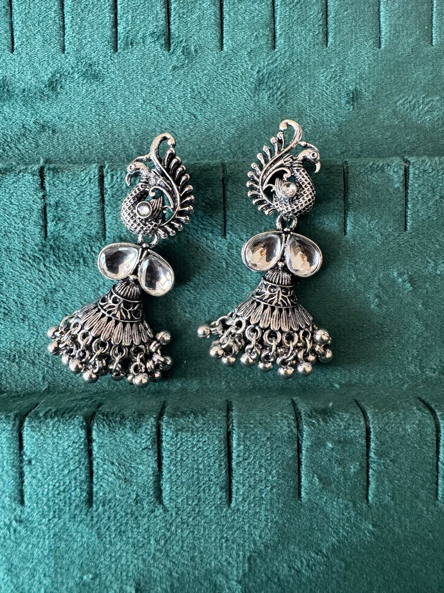 Peacock kundan jhumkas