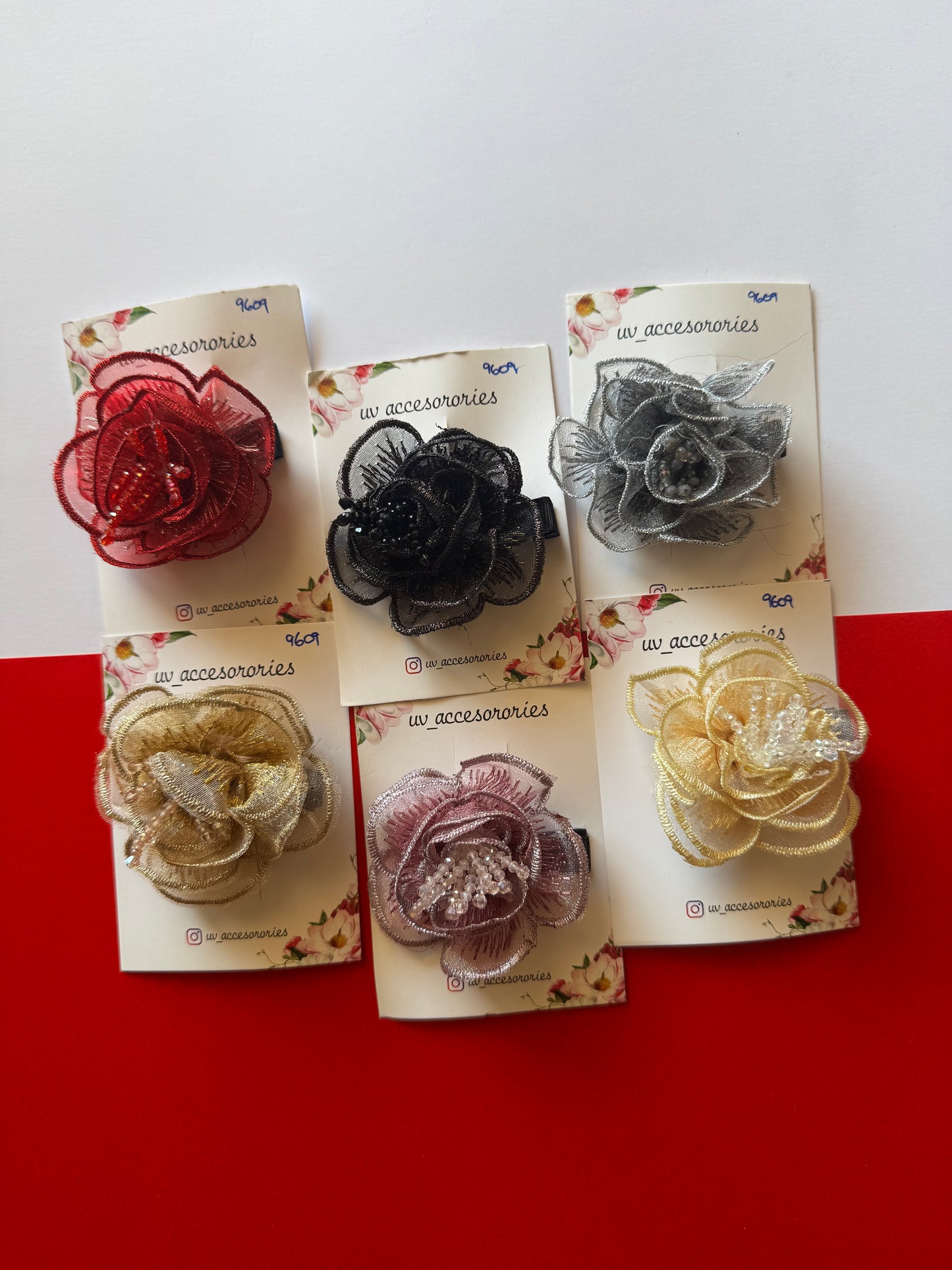 Organza rose clips