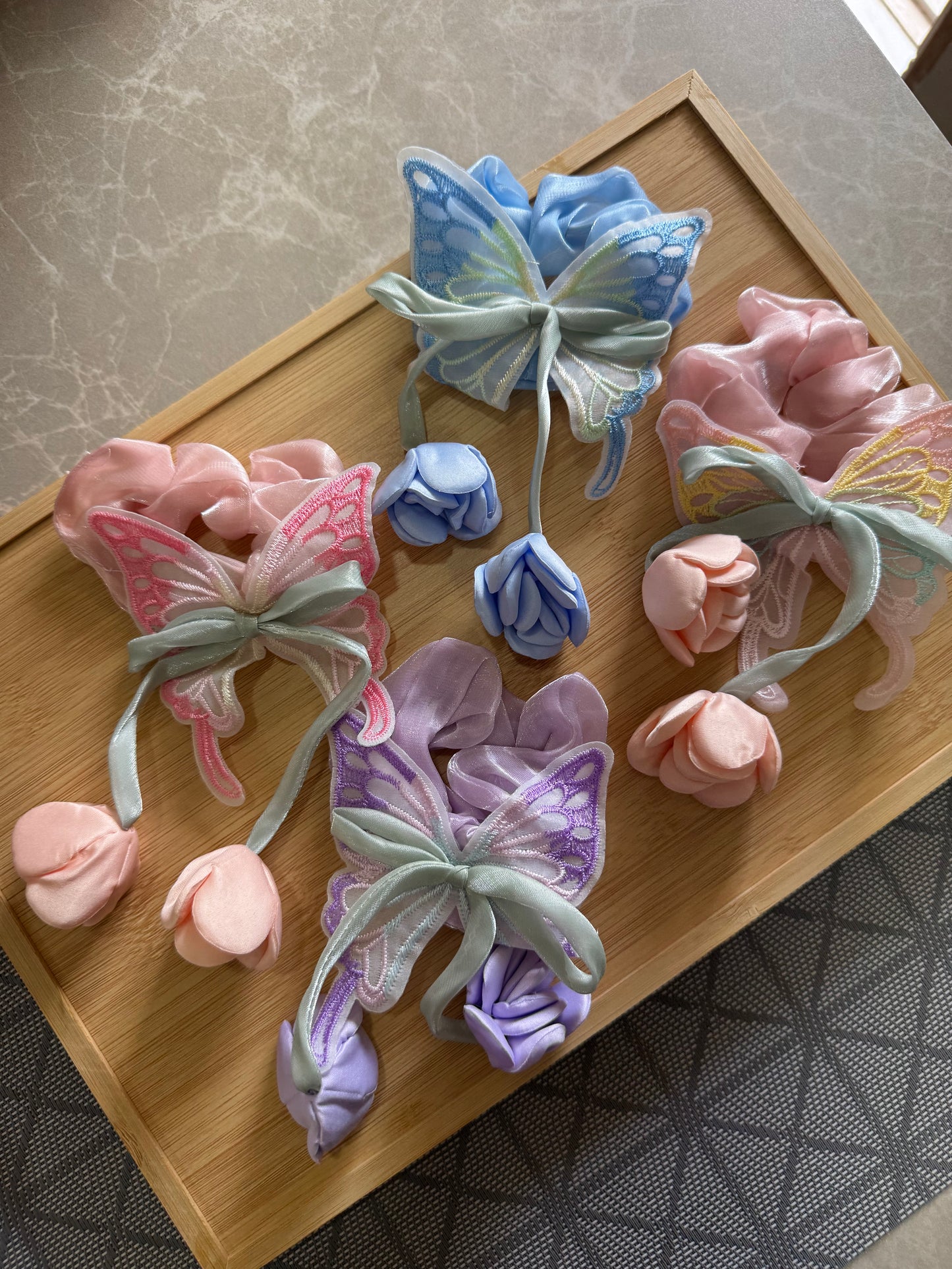 Butterfly tulip scrunchies