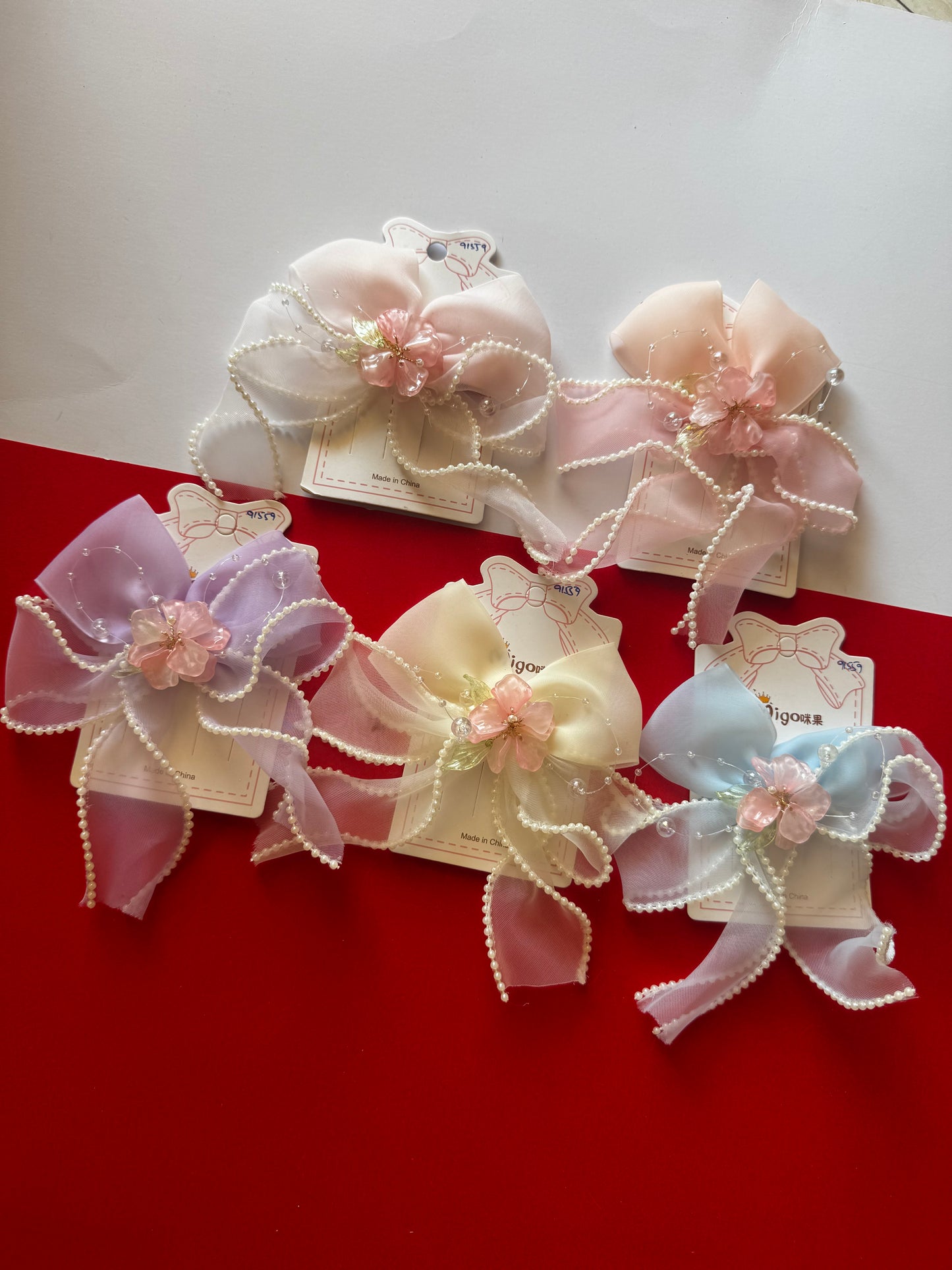 Double bow organza jumbo tail clips