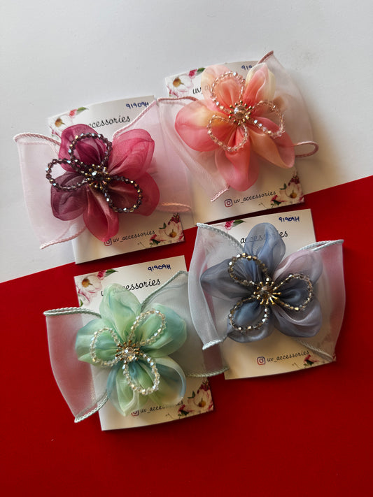 Organza flower bow jumbo clips