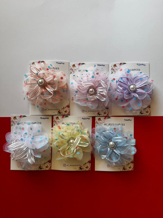 Organza pearl flower clips