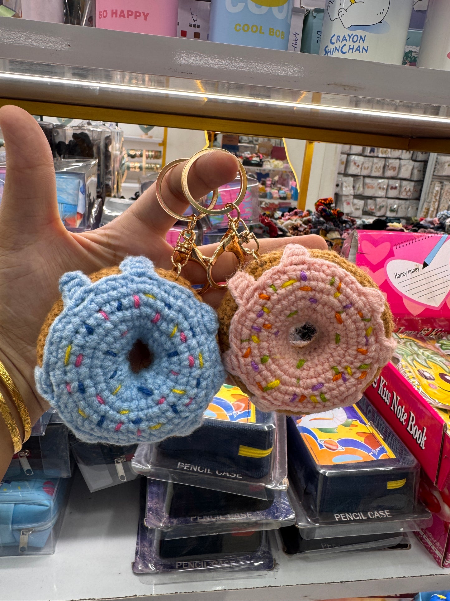 Donut crochet keychain