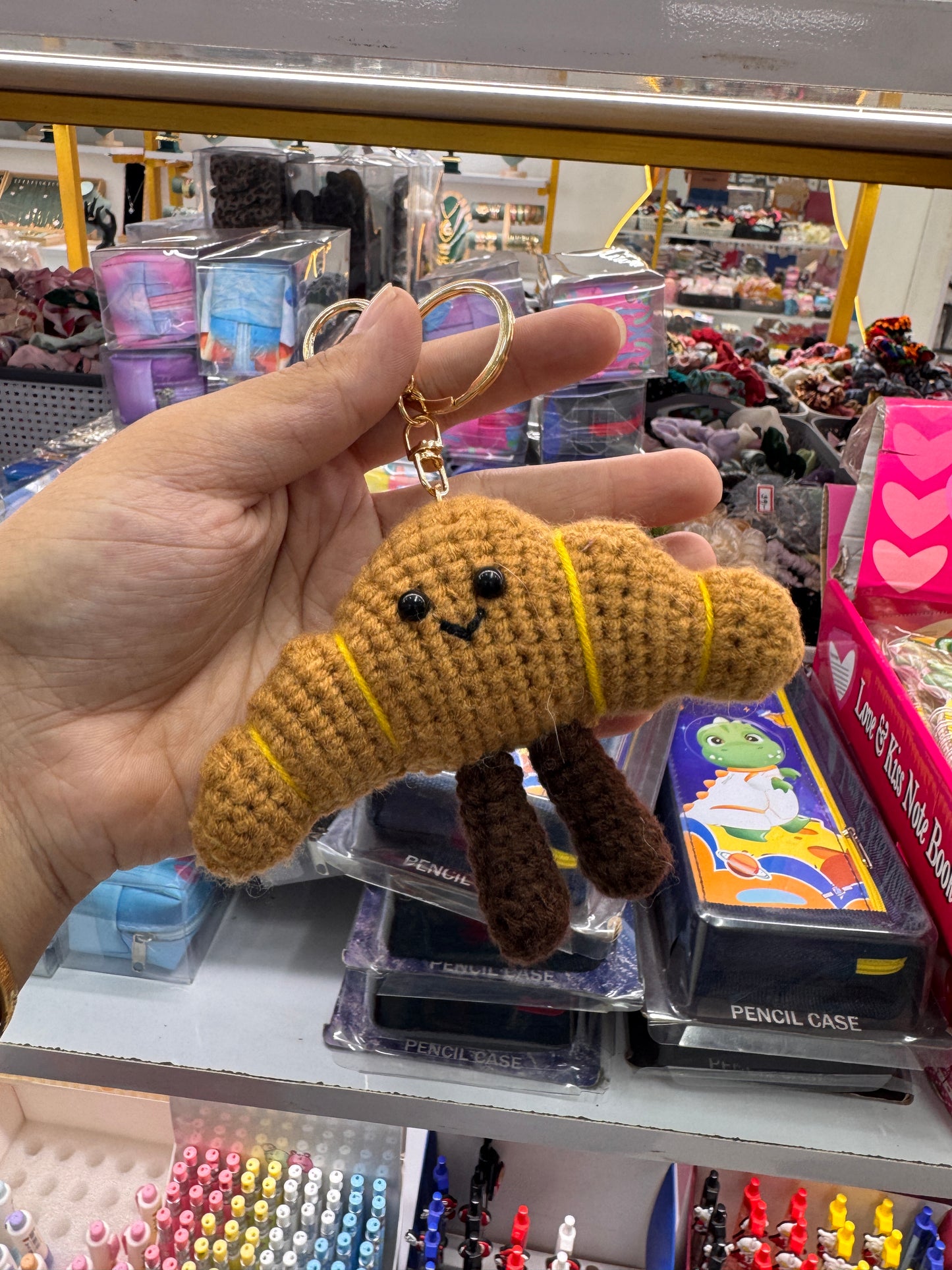 Croissant crochet keychain