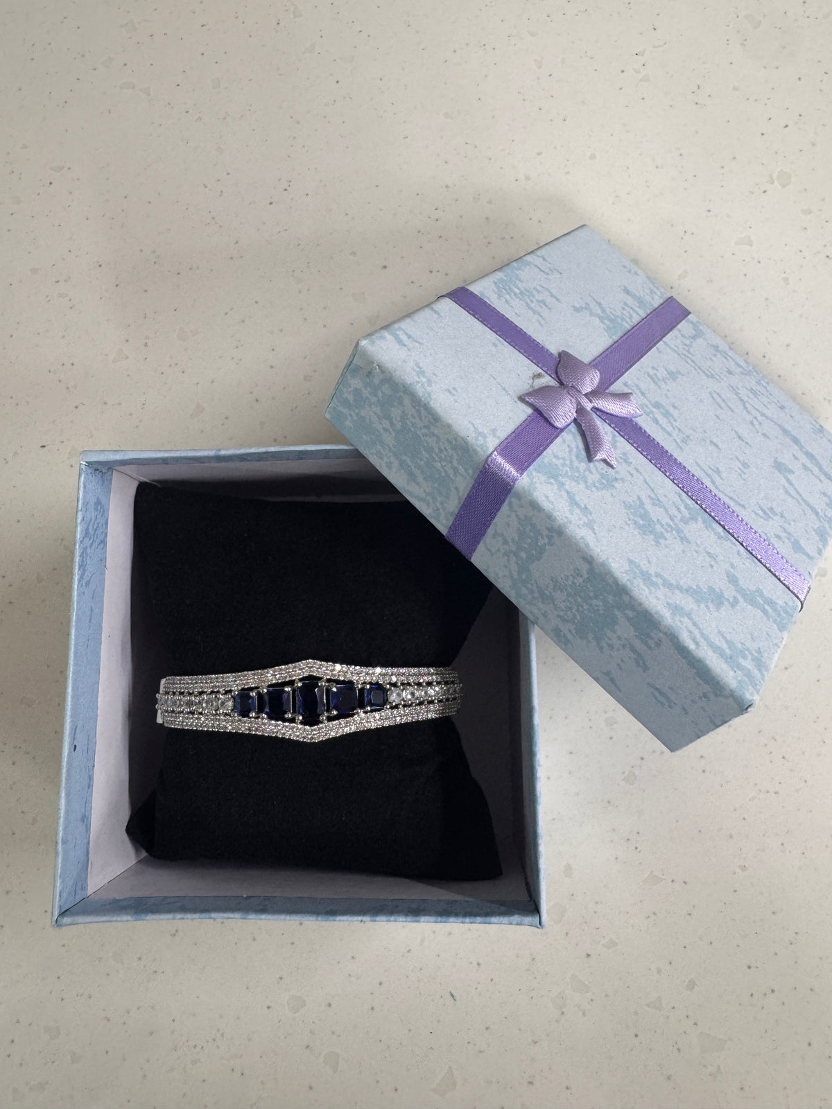 Silver-Plated Blue American Diamond kada