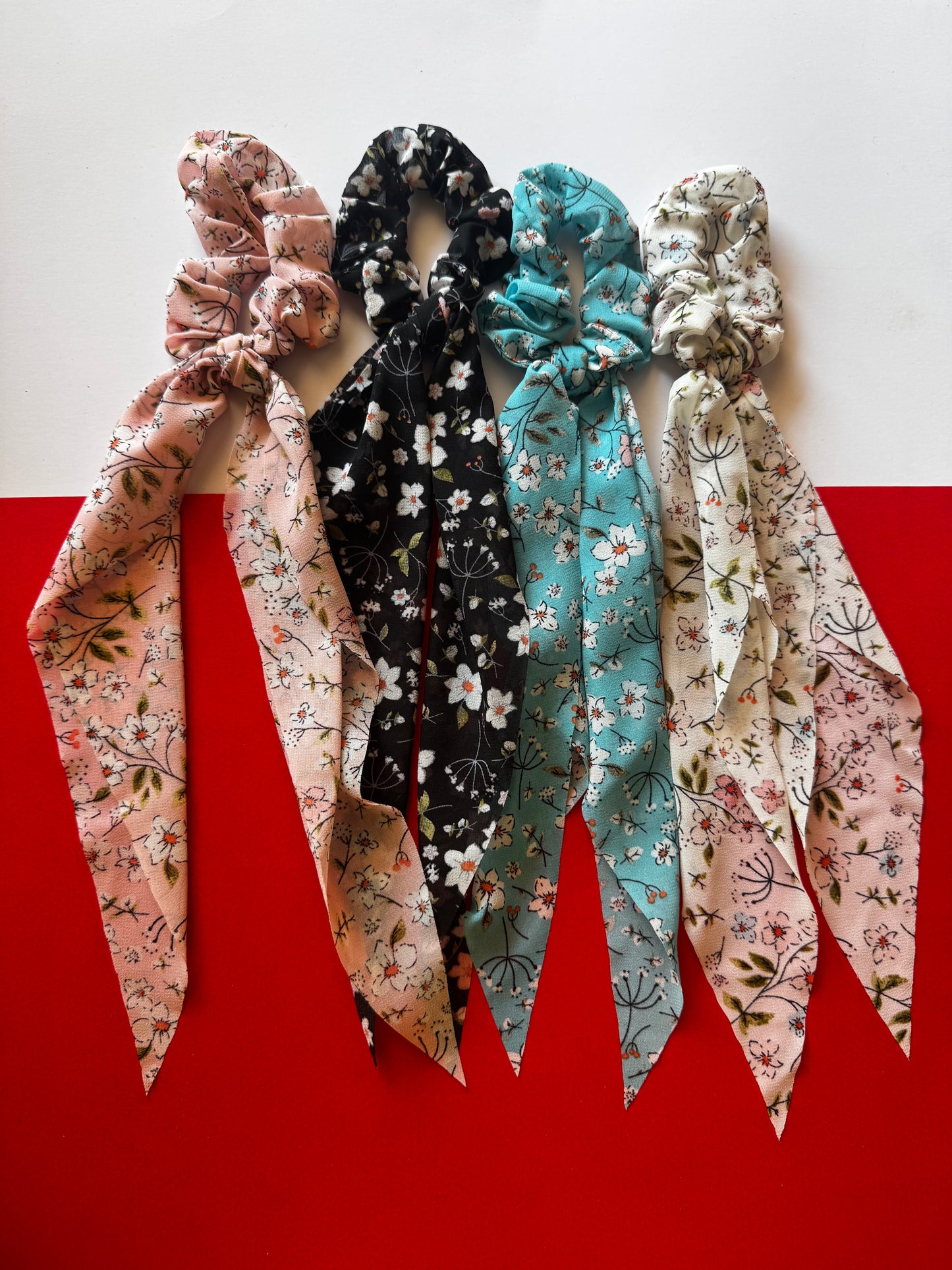 Silk floral scrunchies