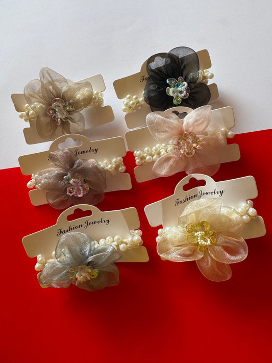 Organza flower pearl scrunchies