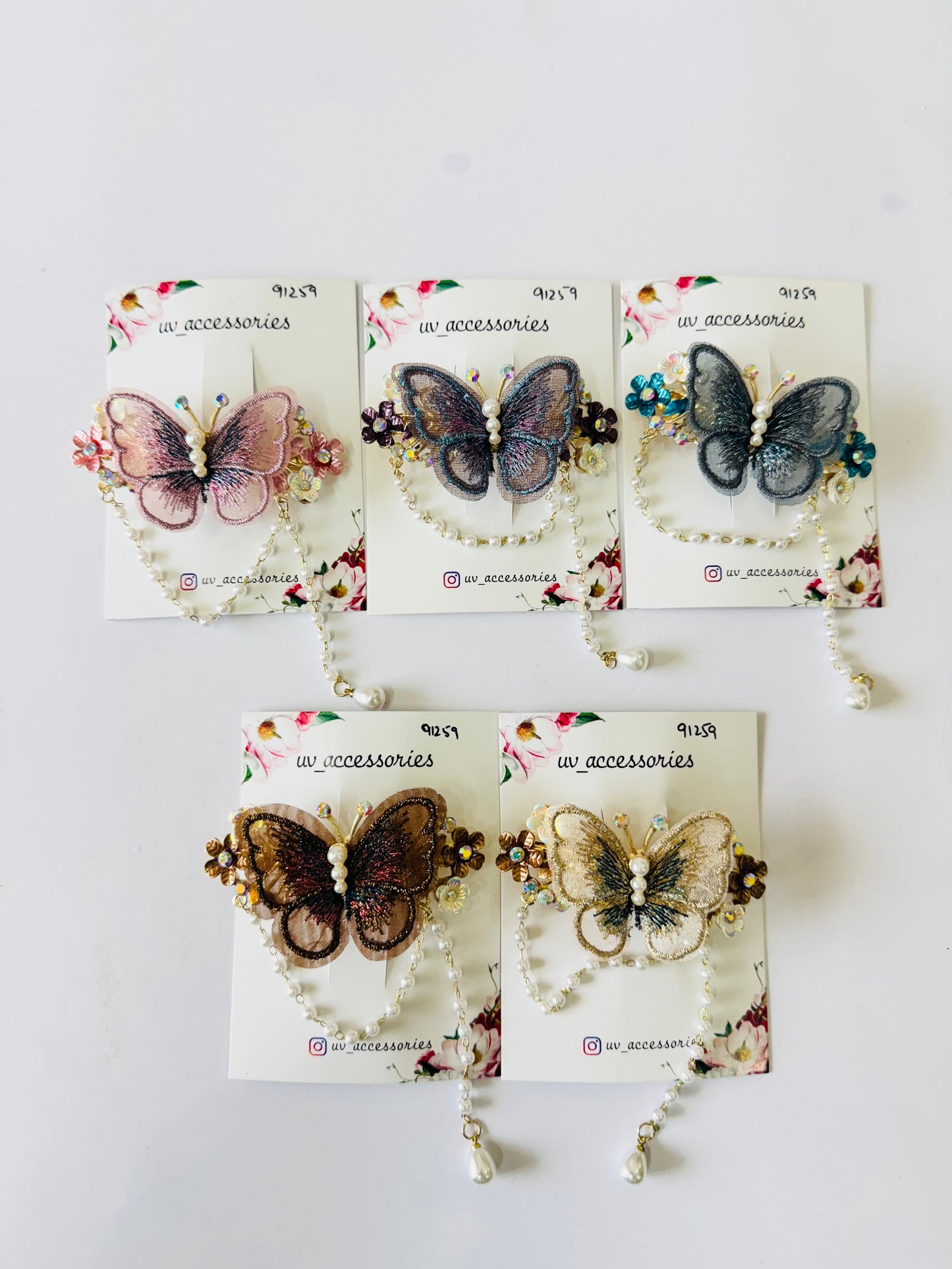 Butterfly pearl hanging barrette clips