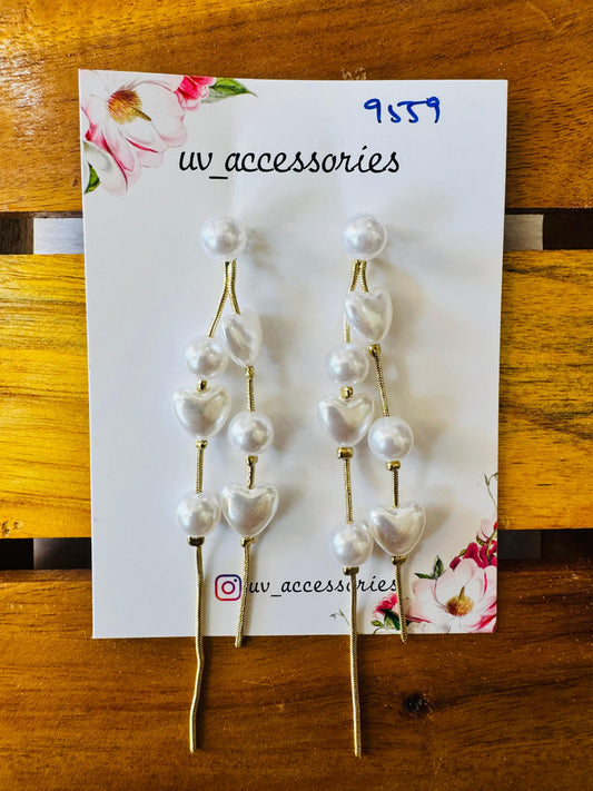 Heart pearl chain earrings