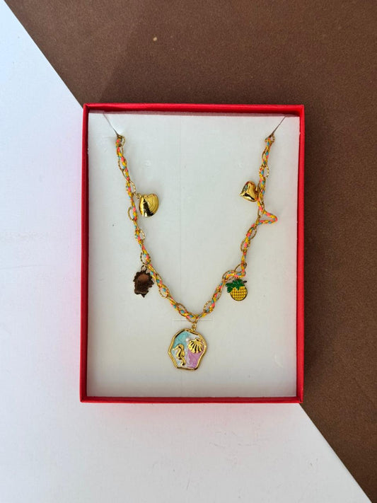 Enamel sea horse charms thread chain