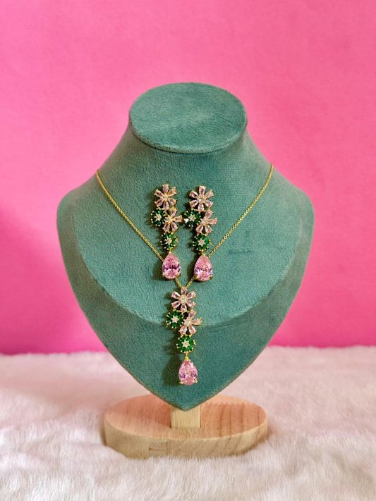 Pink drop flower 18k set