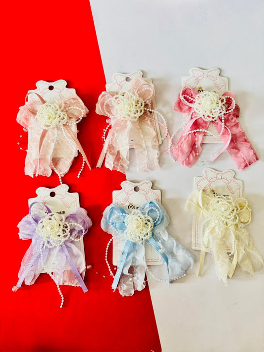Pearl rose bow clips jumbo