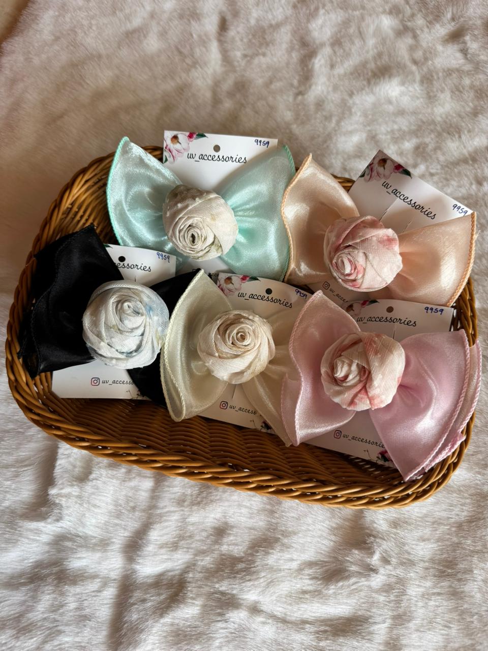 Organza rose bow clip