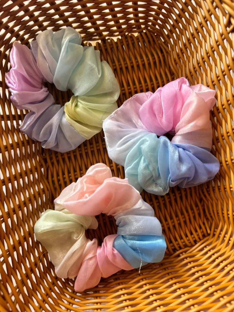 Rainbow organza scrunchies