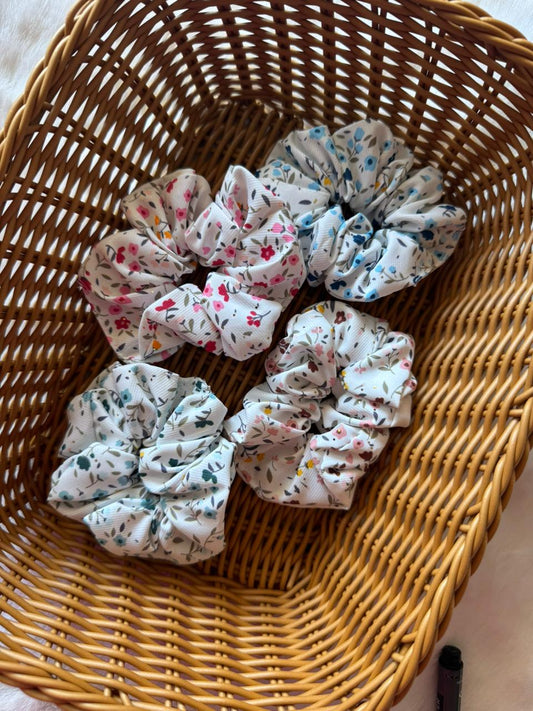 Silk floral scrunchies