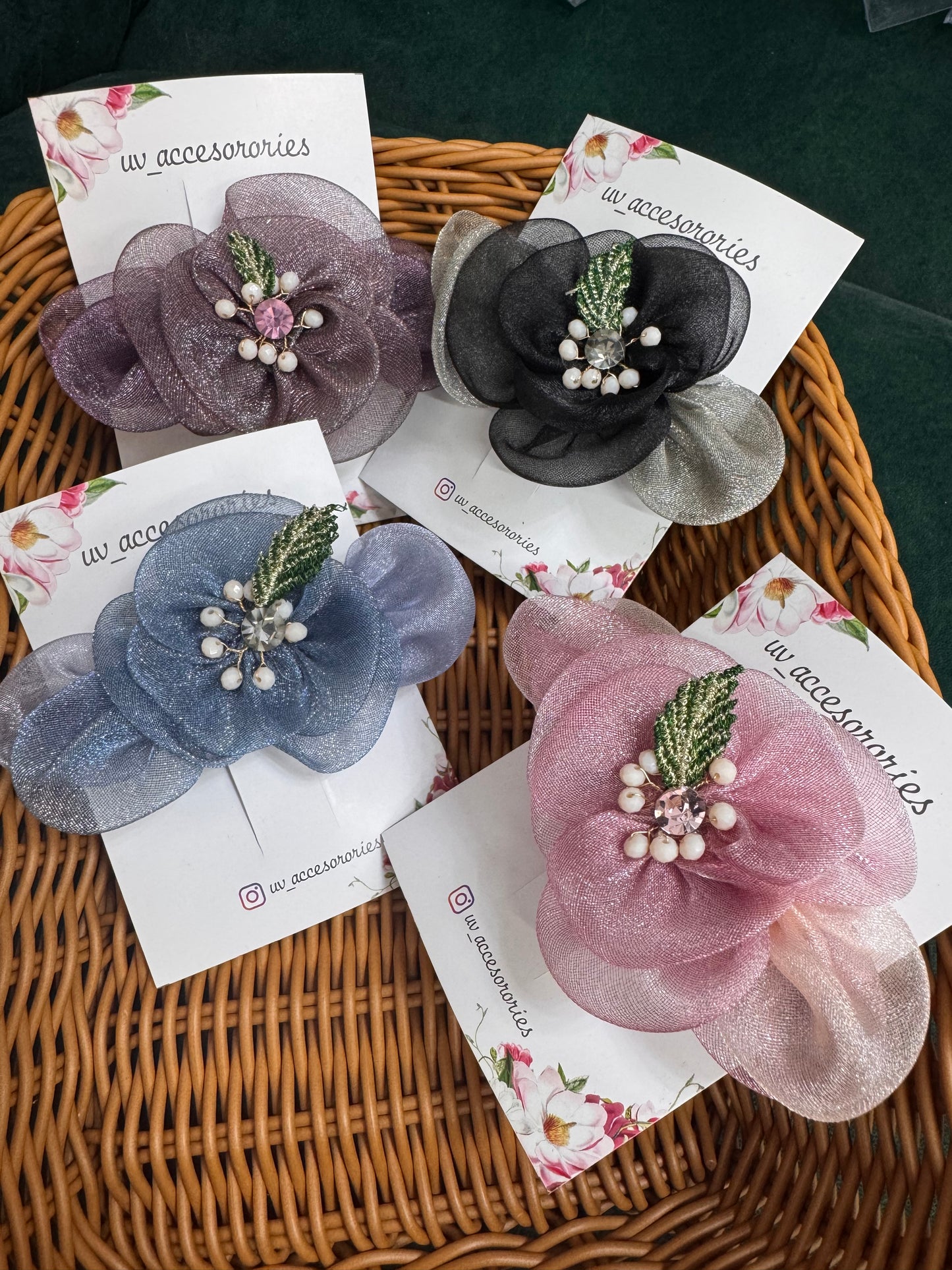 Organza flower barrette clips