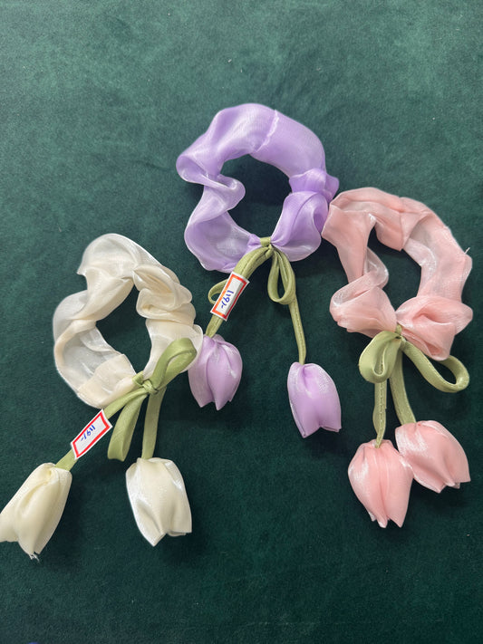 Satin tulip scrunchies