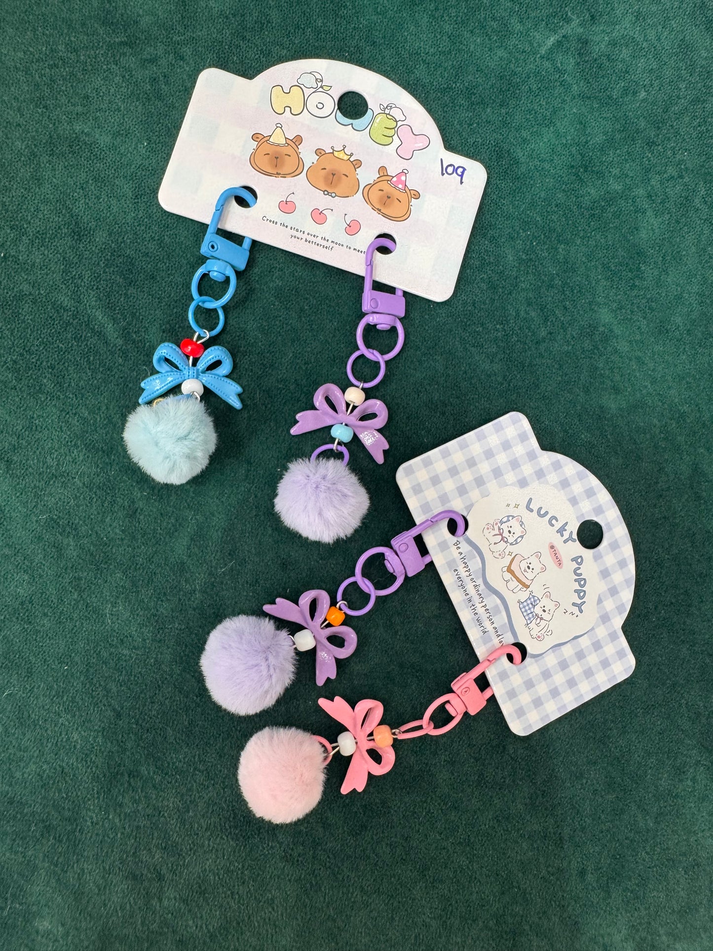 Pompom bow keychain set of 2