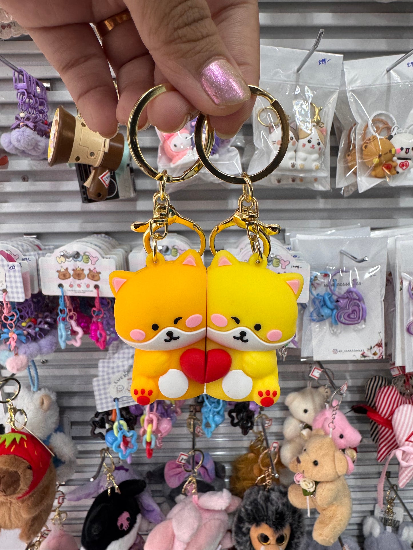 Yellow bunny magnet couple keychain