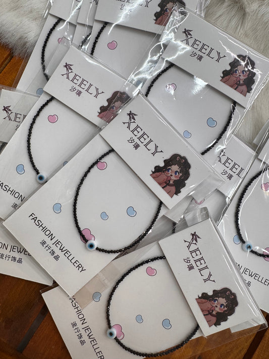 Evil eye black beads anklet