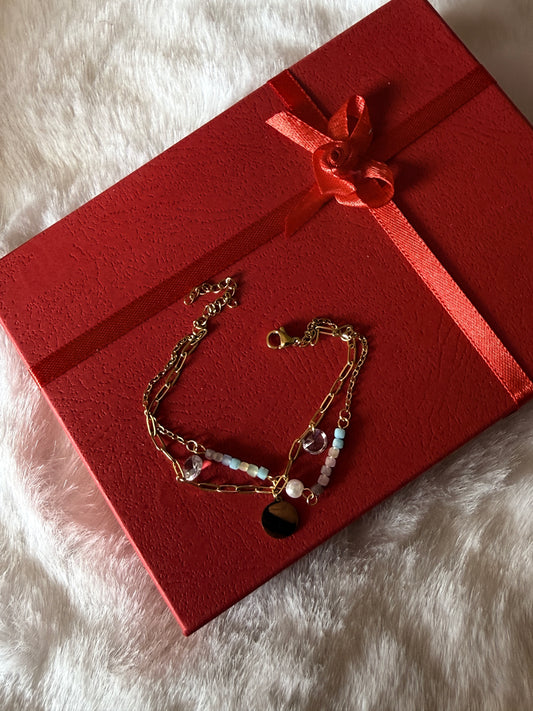 Beads double chain anti tarnish bracelet