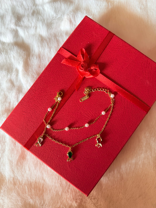 Multi double chain anti tarnish charms bracelet