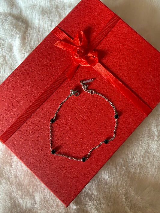 Black stone silver anti tarnish bracelet