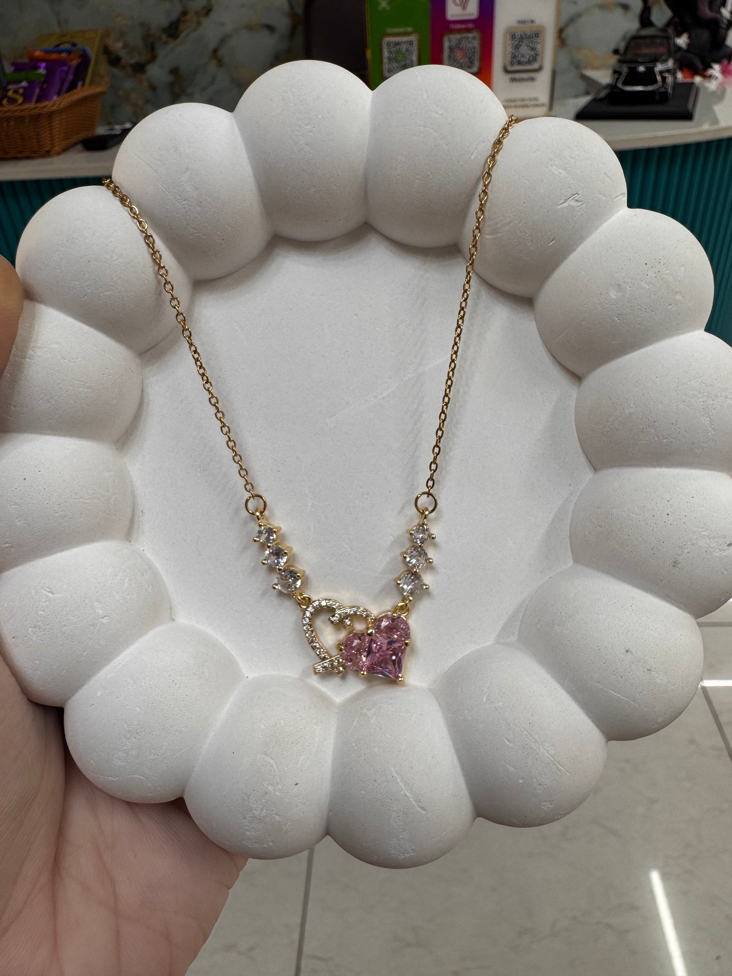 Double heart anti tarnish chain
