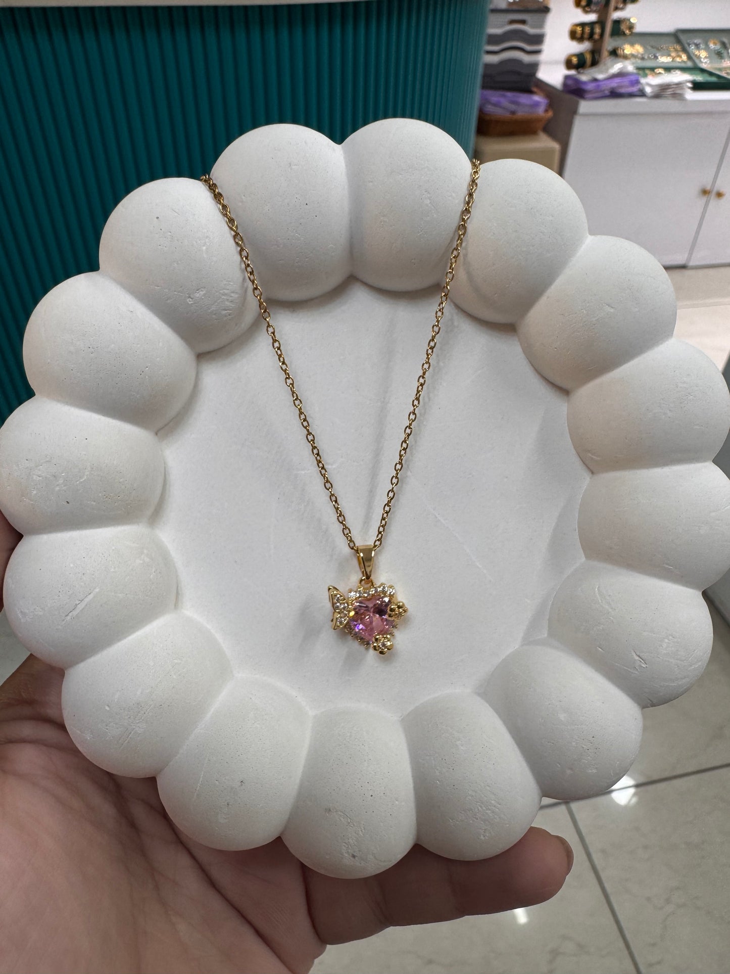 Pink heart arrow anti tarnish chain