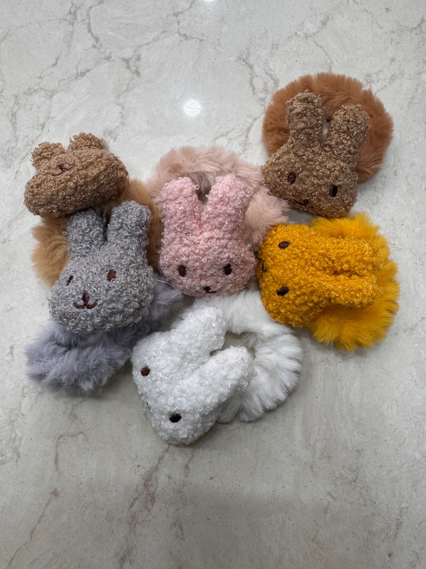 Bunny fur scrunchies