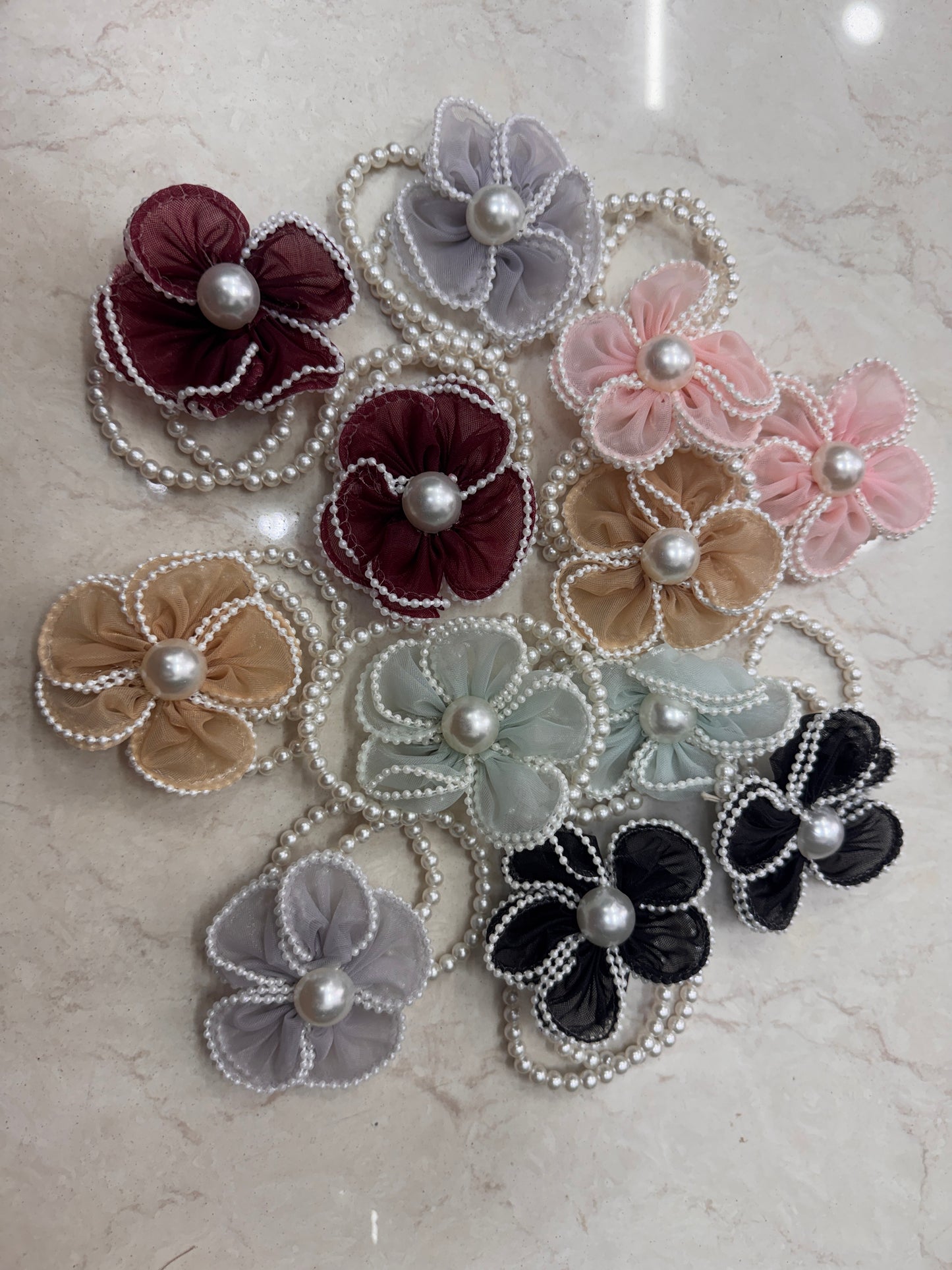 Organza pearl scrunchies