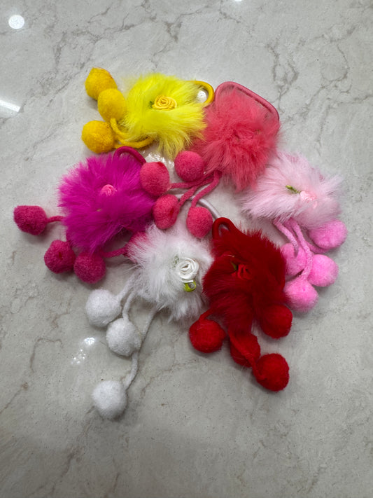 Fur pompom rose bands
