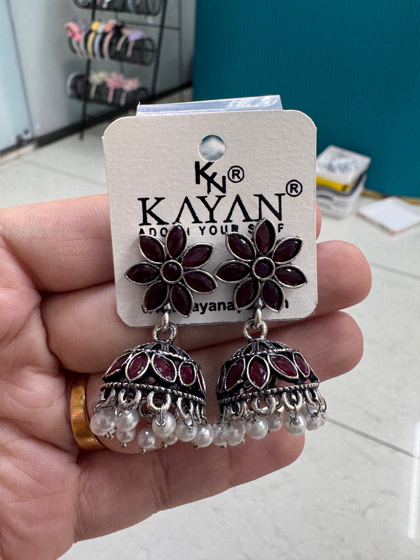 Flower kundan jhumkas