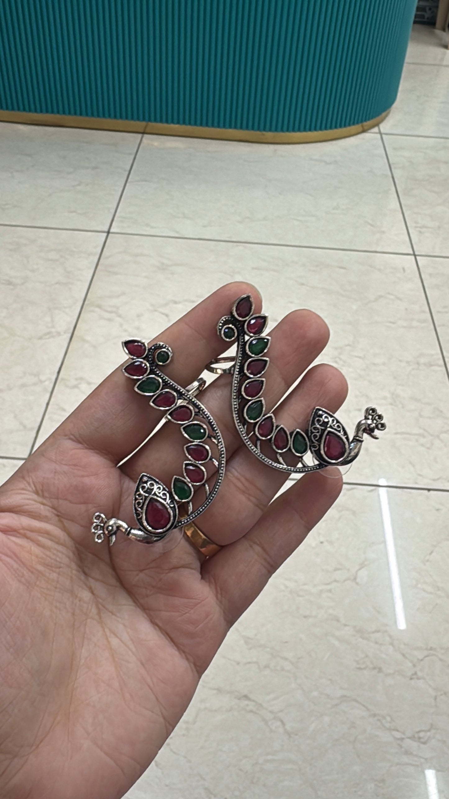 Peacock Kundan earcuffs