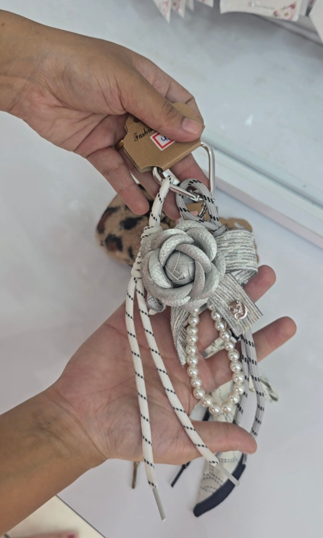 Silver Rose Pearl bag charm
