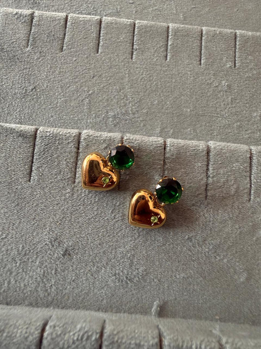 Green heart earrings