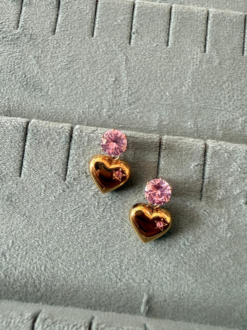 Pinky heart drop earrings