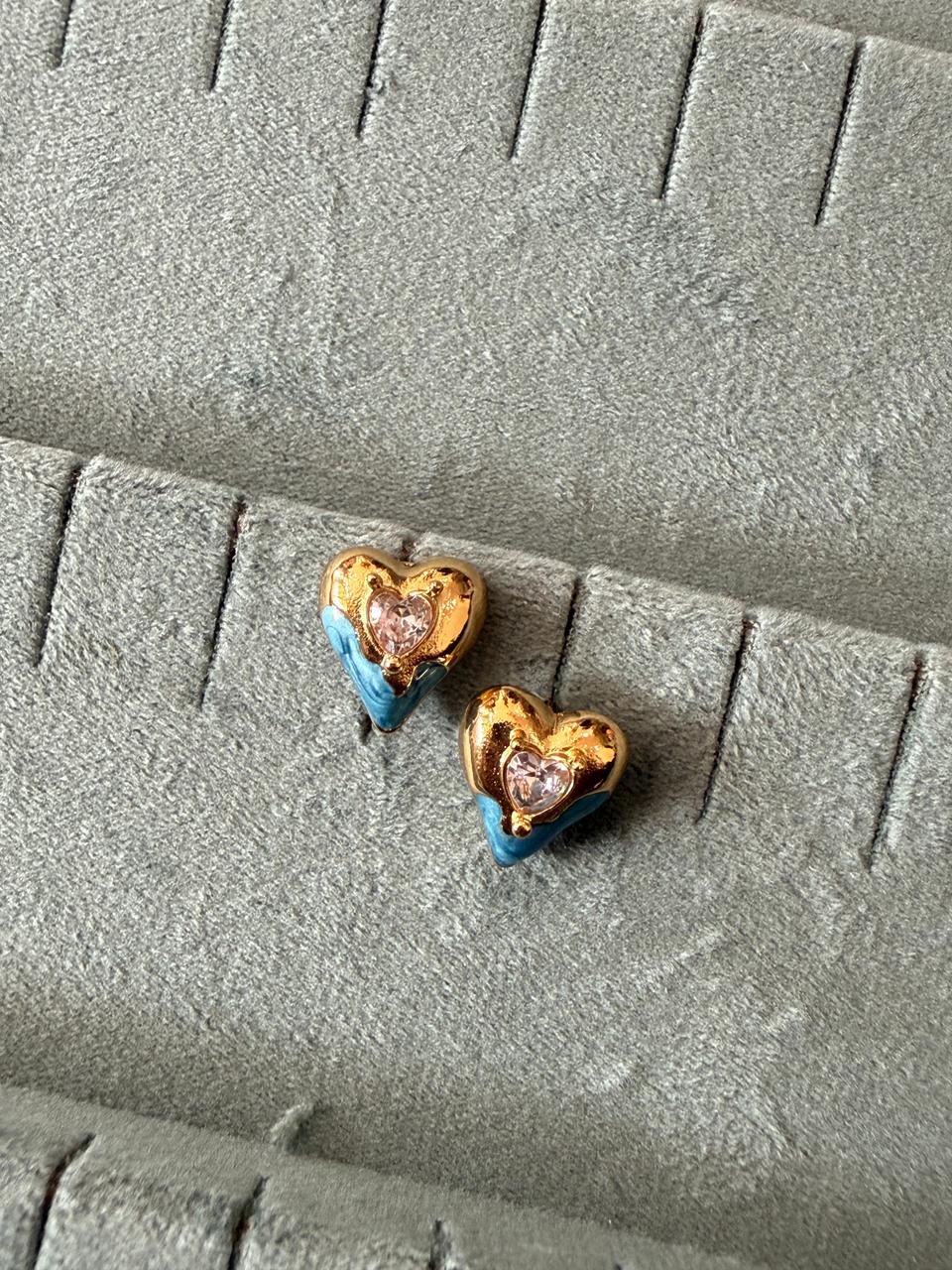 Stone studded heart ear studs