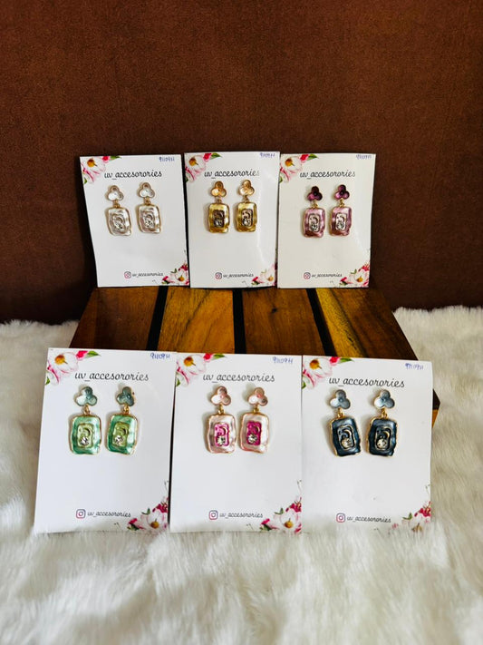 Rectangle enamel earrings