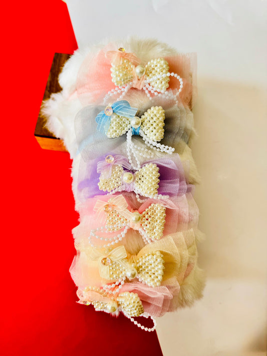 Pearl bow netted headband