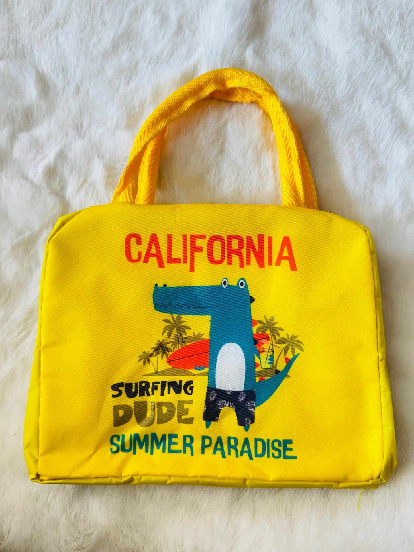 2d crocodile yellow lunch bag