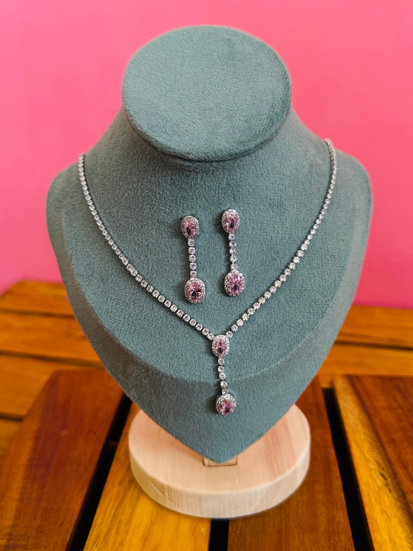 rose quartz necklace set