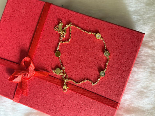 Gold stone double chain bracelet